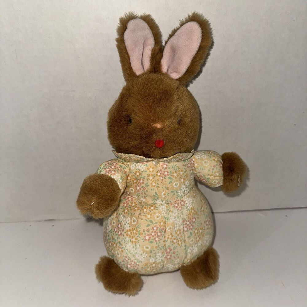 Vintage 1985 Prestige Toy Corp Bunny Rabbit Plush Floral Dress Korea Easter